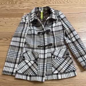 Soia & Kyo Black, grey and off White Plaid Pea Coat